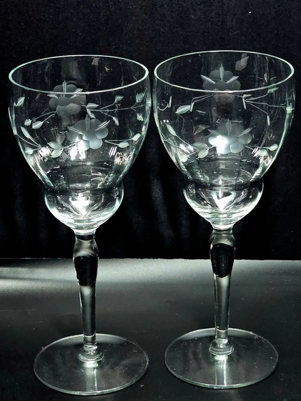 2 Vintage Weston Floral Wine Glasses 8